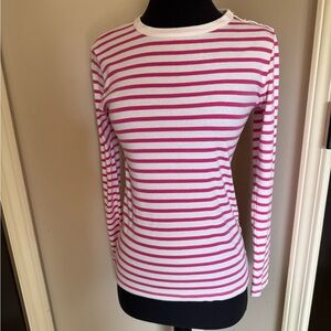 J. Crew Pink and White Striped Long-Sleeve Tee